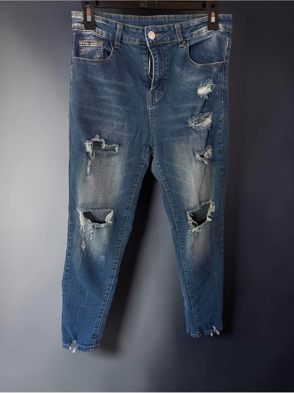 Women's Distressed Skinny Jeans - Blue
